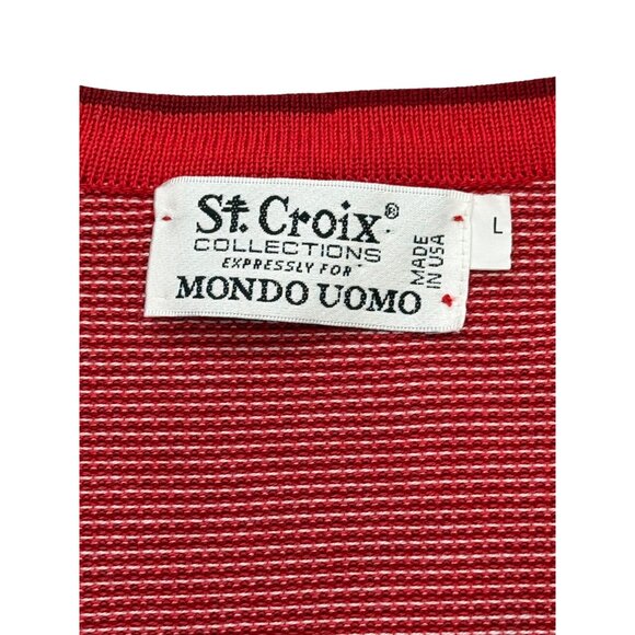 St. Croix Mondo Uomo Mens Sweater V-Neck Red Ribbed Hem Cuff USA Cotton Size L - Picture 4 of 8